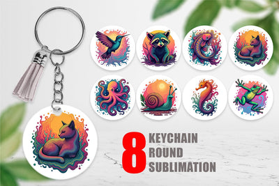 Keychain Groovy Animal Swirls Sublimation artnoy 