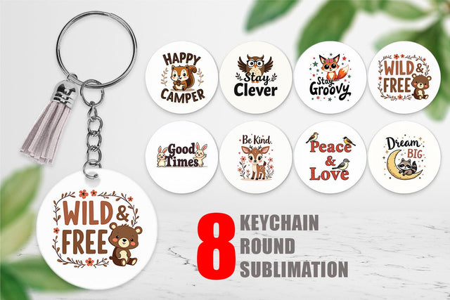 Keychain Groovy Friends Vintage Kawaii Animal Quote Sublimation artnoy 