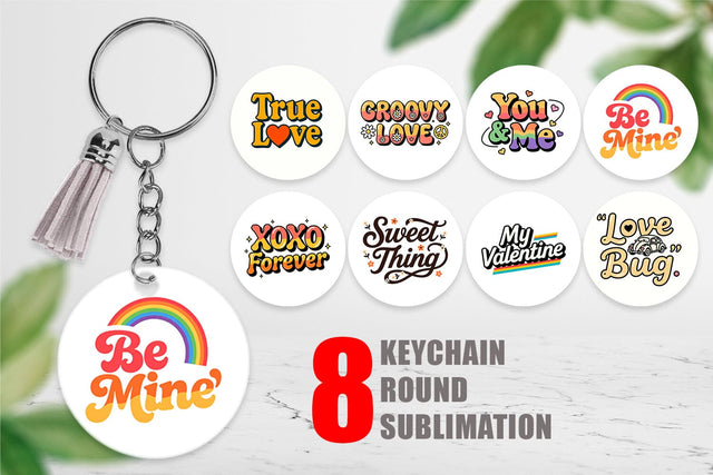 Keychain Groovy Love Retro Valentine Quotes Sublimation artnoy 