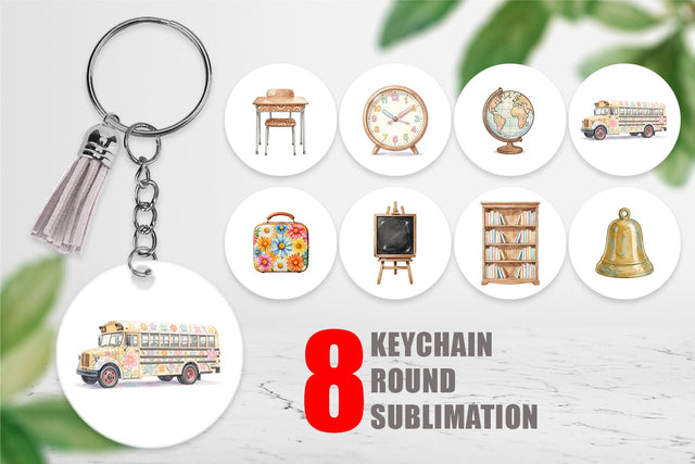 Keychain Groovy Retro School Day Watercolor Sublimation artnoy 