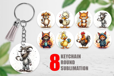 Keychain Grumpy Animal Mornings Sublimation artnoy 