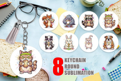 Keychain Grumpy Anti Diet Animal Watercolor Sublimation artnoy 