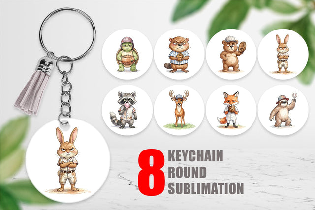 Keychain Grumpy Baseball Outfielder Watercolor Sublimation artnoy 