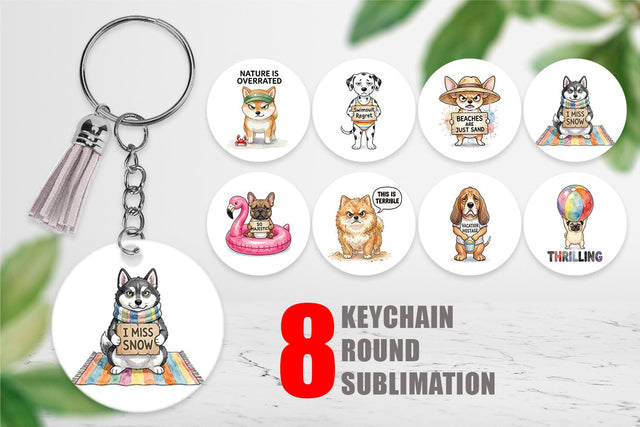 Keychain Grumpy Beach Dog Sarcastic Watercolor Sublimation artnoy 