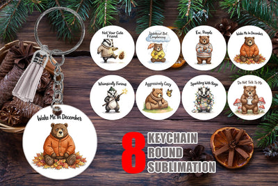 Keychain Grumpy Bear Badger Hygge Watercolor Sublimation artnoy 