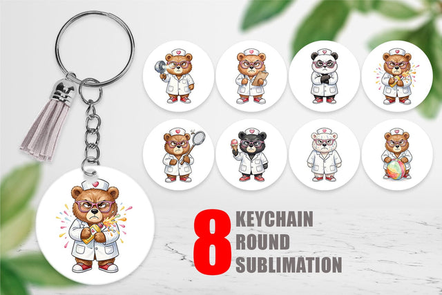 Keychain Grumpy Bear Nurse Attitude Sublimation artnoy 