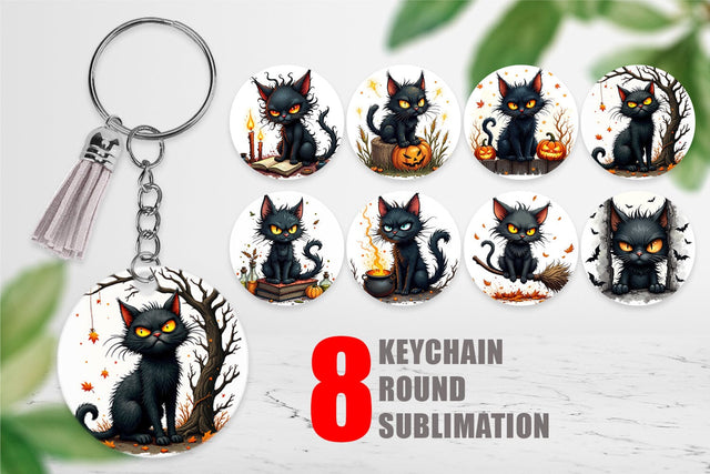 Keychain Grumpy Black Cat Sublimation artnoy 