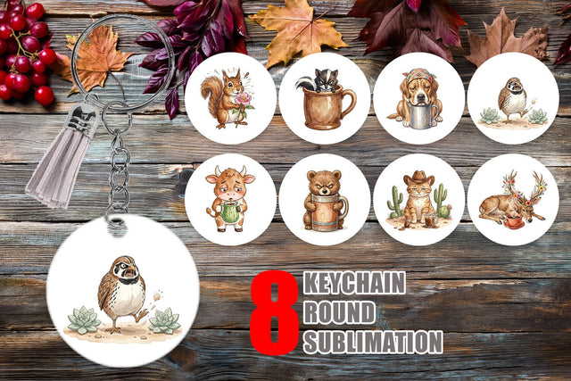 Keychain Grumpy Desert Coffee Animal Watercolor Sublimation artnoy 