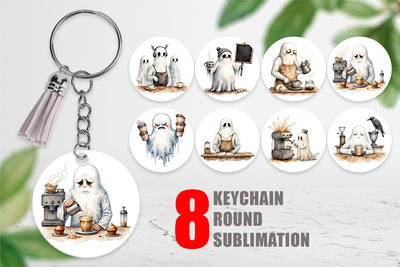 Keychain Grumpy Ghost Barista Sublimation artnoy 