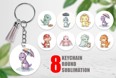 Keychain Grumpy Morning Dinosaur Coffee Sublimation artnoy 