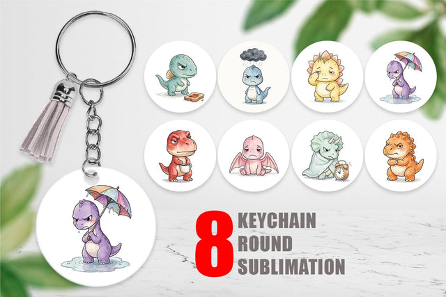 Keychain Grumpy Morning Dinosaur Coffee Sublimation artnoy 