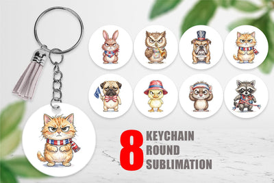 Keychain Grumpy Patriotic Pets Ink Sublimation artnoy 