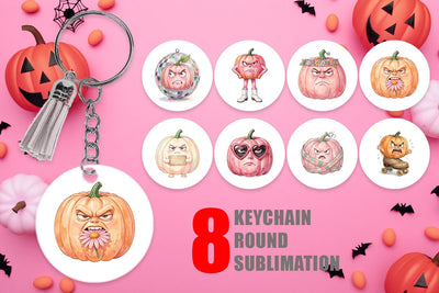 Keychain Grumpy Pink Pumpkin Retro Watercolor Sublimation artnoy 