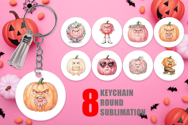 Keychain Grumpy Pink Pumpkin Retro Watercolor Sublimation artnoy 