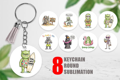 Keychain Grumpy Summerween Monster Watercolor Sublimation artnoy 