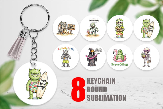 Keychain Grumpy Summerween Monster Watercolor Sublimation artnoy 