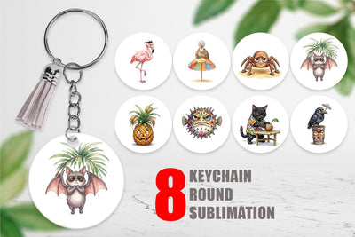 Keychain Grumpy Tropical Goth Animal Sublimation artnoy 