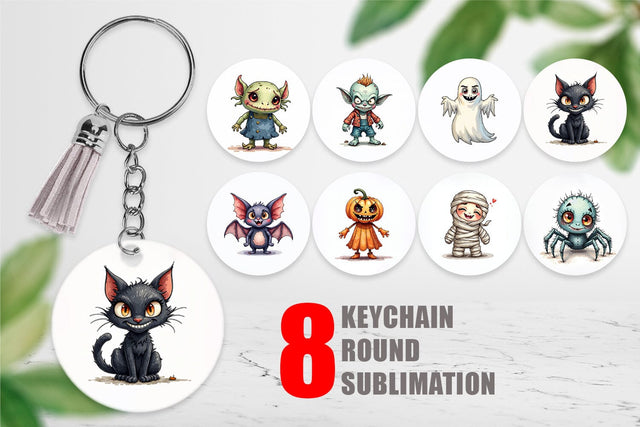 Keychain Halloween Characters Watercolor Sublimation artnoy 