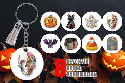 Keychain Halloween Patchwork Folk Art Sublimation artnoy 