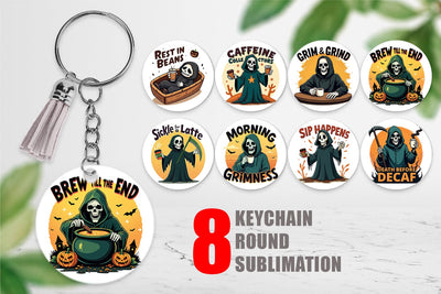 Keychain Halloween Reaper Coffee Sublimation artnoy 