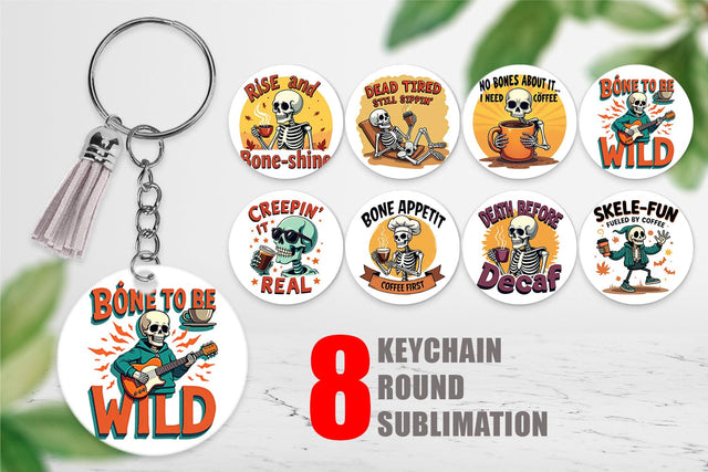 Keychain Halloween Skeleton Coffee Sublimation artnoy 