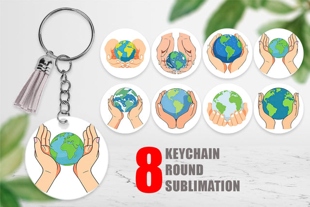 Keychain Hands Holding Earth Sublimation artnoy 