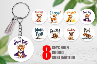 Keychain Hangry Dog Food Lover Watercolor Sublimation artnoy 
