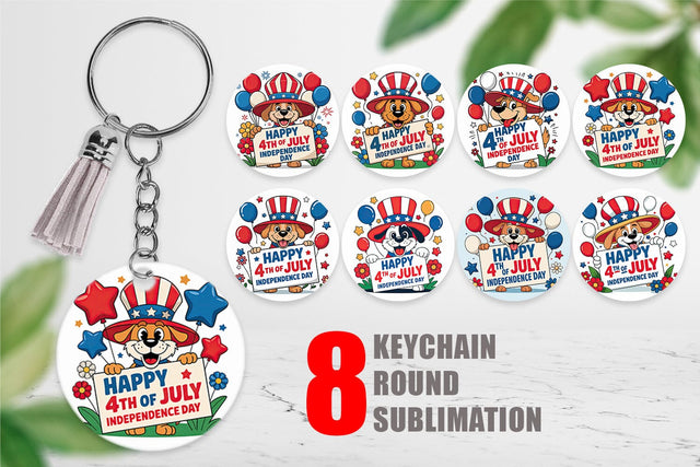 Keychain Happy 4th of July Dog Sublimation artnoy 