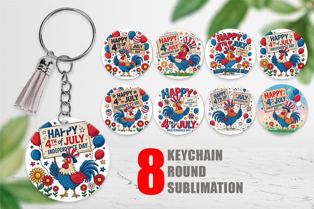 Keychain Happy 4th of July Rooster Sublimation artnoy 
