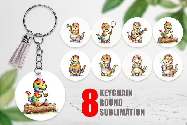 Keychain Happy Campfire Dino Watercolor Sublimation artnoy 