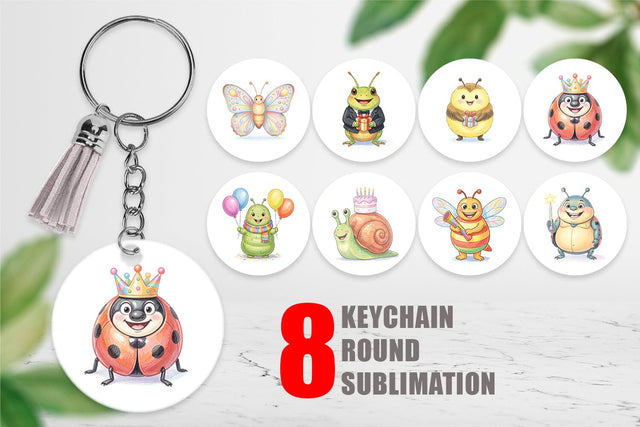 Keychain Happy Round Garden Birthday Watercolor Sublimation artnoy 