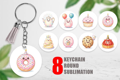 Keychain Happy Round Sweet Treats Watercolor Sublimation artnoy 
