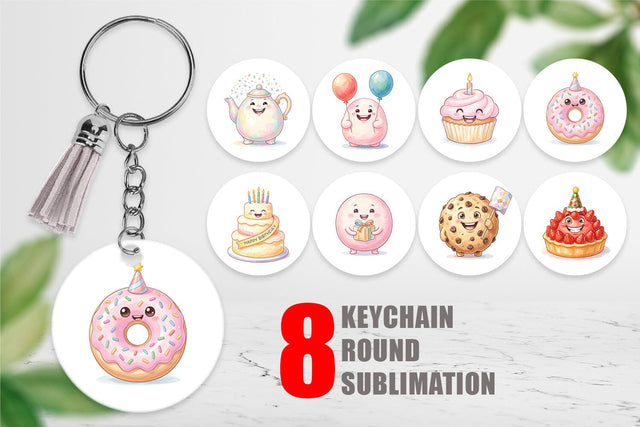 Keychain Happy Round Sweet Treats Watercolor Sublimation artnoy 