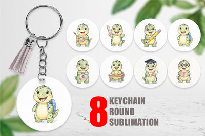 Keychain Happy School Dino Pal Watercolor Sublimation artnoy 