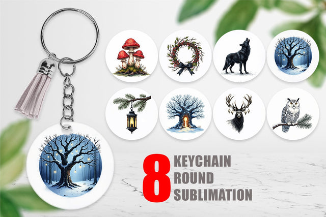 Keychain Haunted Forest Gothic Christmas Sublimation artnoy 