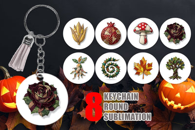 Keychain Haunted Harvest Botanical Patchwork Sublimation artnoy 