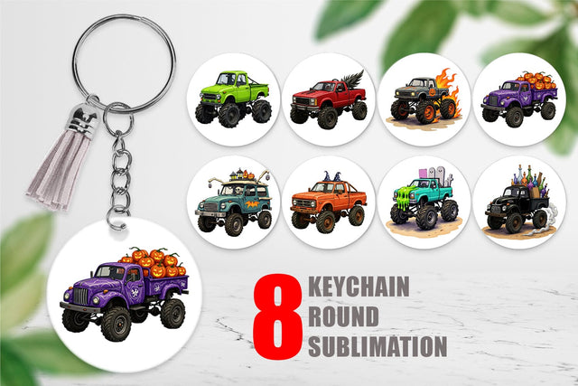 Keychain Haunted Monster Truck Sublimation artnoy 