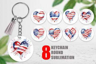 Keychain Heart 4th of July Sublimation artnoy 