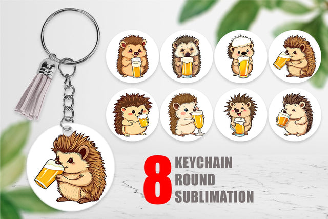 Keychain Hedgehog Beer Day Sublimation artnoy 
