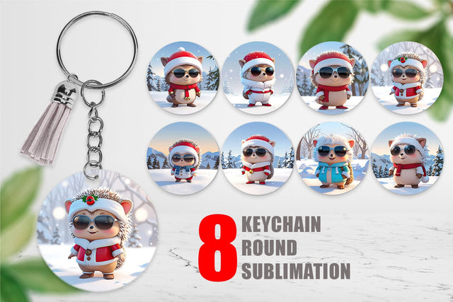 Keychain Hedgehog Christmas Sublimation artnoy 