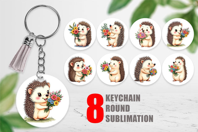Keychain Hedgehog Spring Bouquet Sublimation artnoy 
