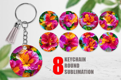 Keychain Hibiscus Flower Pattern Sublimation artnoy 