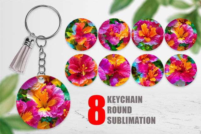 Keychain Hibiscus Flower Pattern Sublimation artnoy 