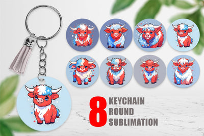 Keychain Highland Cow 4th July Sublimation artnoy 