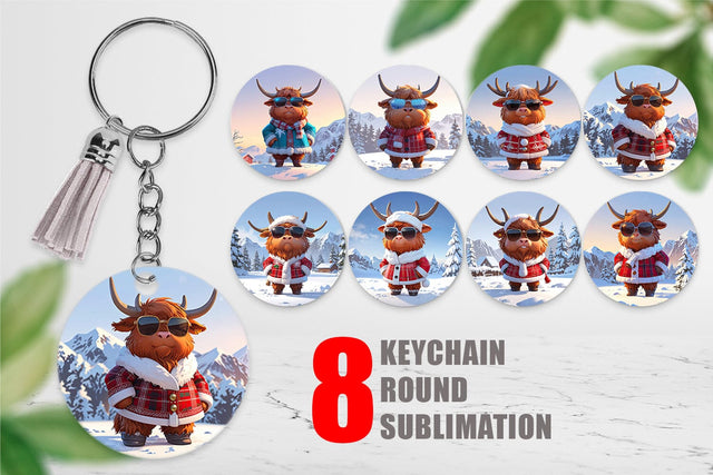 Keychain Highland Cow Christmas Sublimation artnoy 