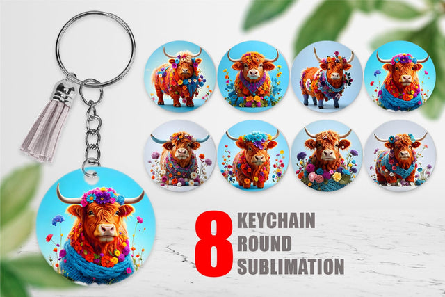 Keychain Higland Cow Easter Sublimation artnoy 
