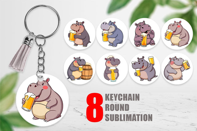 Keychain Hippopotamus Beer Day Sublimation artnoy 