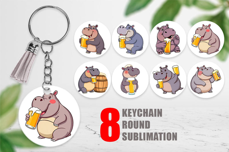 Keychain Hippopotamus Beer Day Sublimation artnoy 