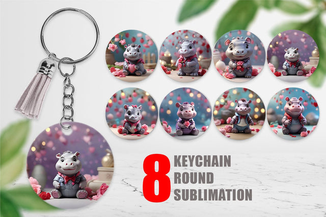 Keychain Hippopotamus Valentine Sublimation artnoy 