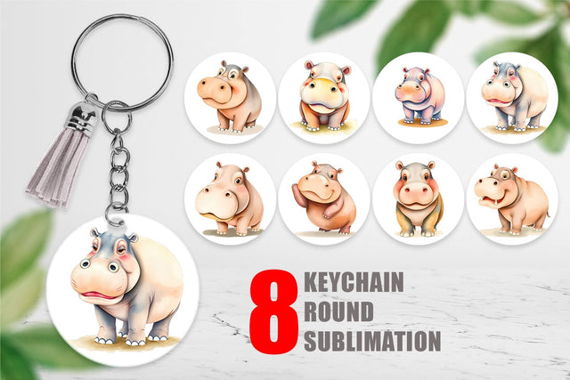Keychain Hippopotamus Wildlife Sublimation artnoy 